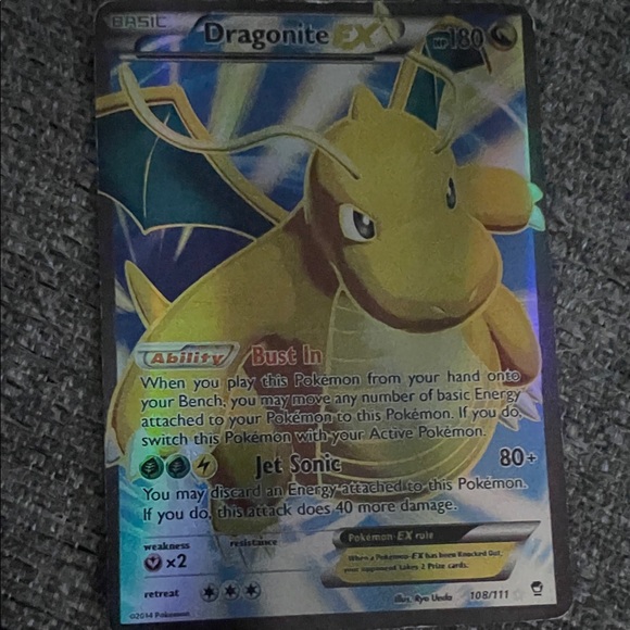 Pokemon Dragonite EX Trading Card - Yellow and Blue